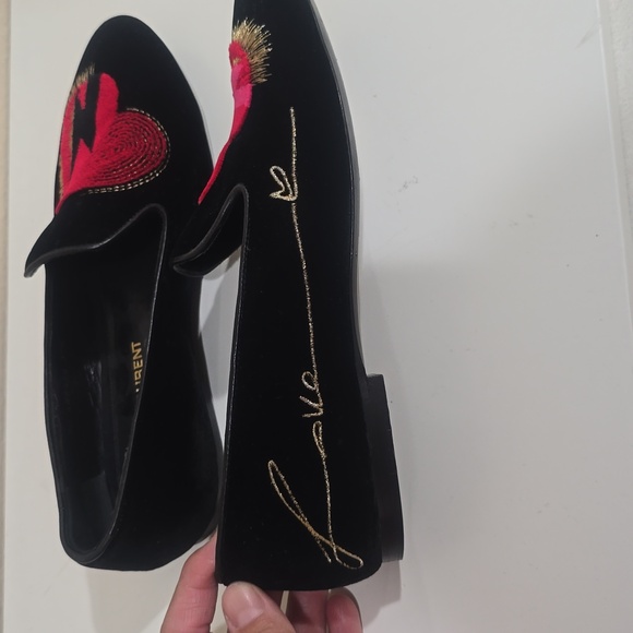 ❤️ SAINT LAURENT VELVET HEART LOAFER FLATS - Picture 8 of 15